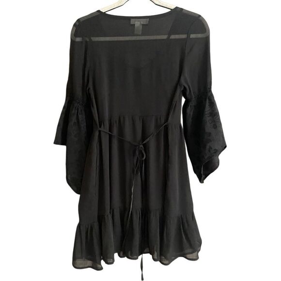 Band of Gypsies Semi- Sheer Black Mini Dress with Flared Boho Sleeves. Small - Picture 6 of 8